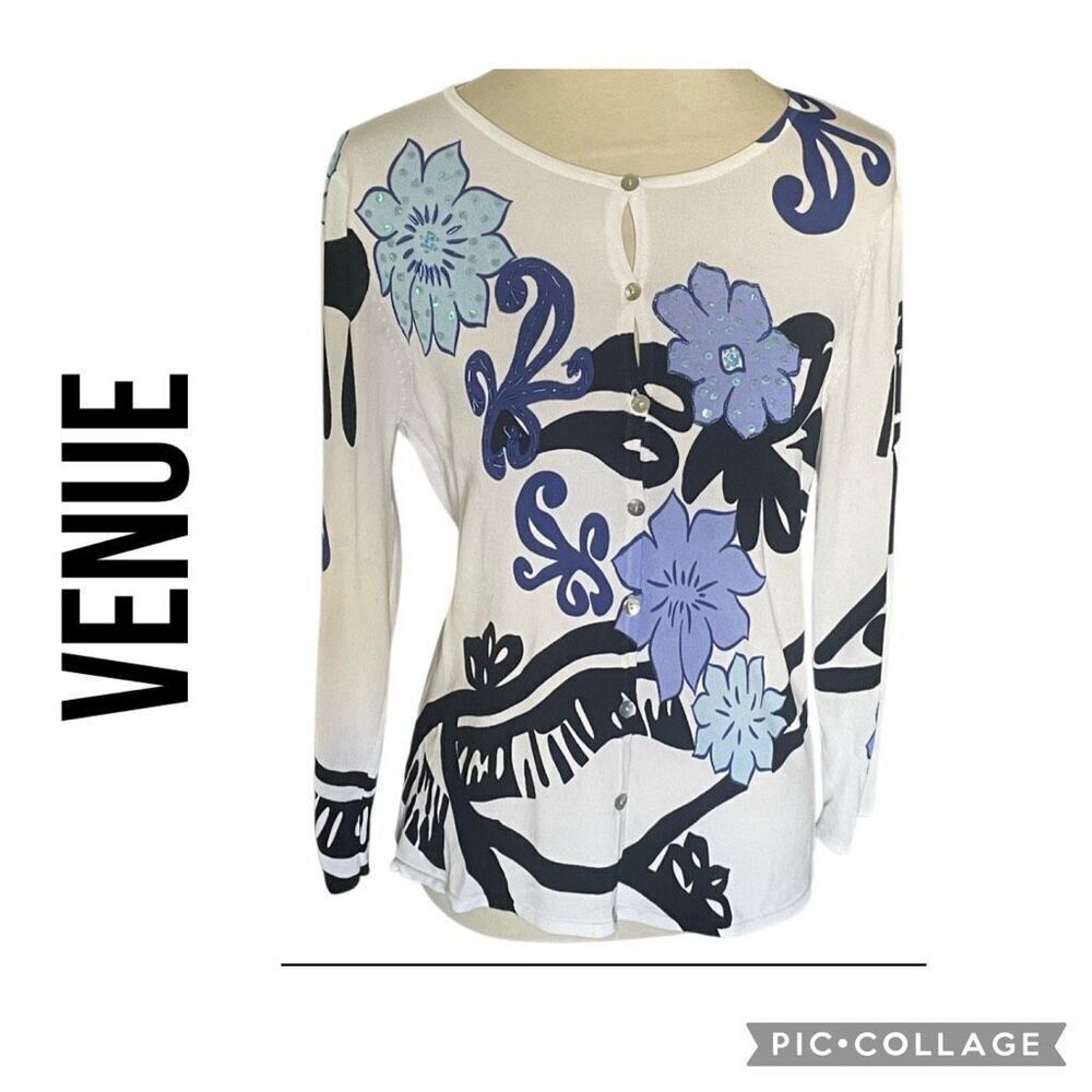 VENUE Abstract Floral Sequin Embellished Cardigan Size Large
